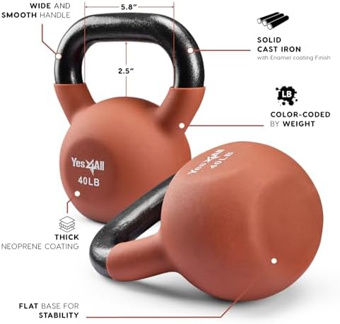 Yes4All 5-65 LB Kettlebells for Full Body Training at Home Gym | Yes4All Neoprene Coated Cast Iron Kettlebells for Home