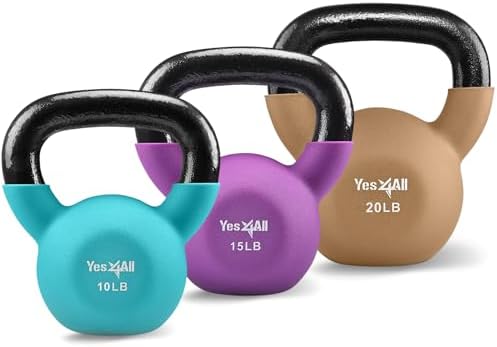 Yes4All 5-65 LB Kettlebells for Full Body Training at Home Gym | Yes4All Neoprene Coated Cast Iron Kettlebells for Home