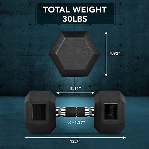 Yes4All Rubber Grip Encased Hex Dumbbell - Anti-Slip Hand Weights 5-50 LBS Single