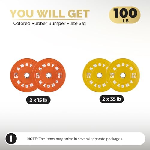 2 Inch Bumper Plates, 10-500lbs, Barbell Rubber Olympic Weight Plates Set for Home Gym, Strength Training & Weight Lifti