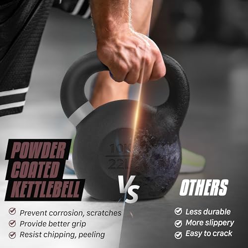Yes4All 9lb to 71lb Powder Coated Cast Iron Kettlebells - Strength Training Equipment for Home Gym Conditioning - Heavy