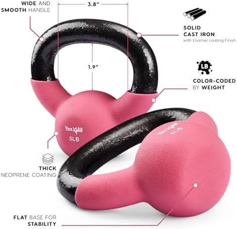 Yes4All 5-65 LB Kettlebells for Full Body Training at Home Gym | Yes4All Neoprene Coated Cast Iron Kettlebells for Home