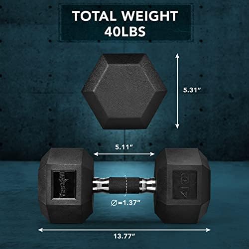 Yes4All Rubber Grip Encased Hex Dumbbell - Anti-Slip Hand Weights 5-50 LBS Single