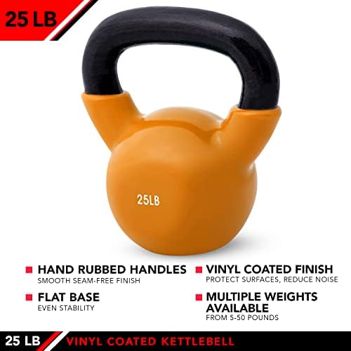 JFIT Kettlebell Weights For Fitness Lovers - Vinyl Coated Iron, 25 LB - Perfect for Home Workouts, Durable and Comfortab