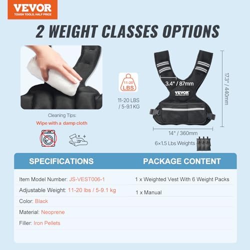 VEVOR Adjustable Weighted Vest for Strength Training and Running | Reflective Stripe Weight Vest by VEVOR for Nighttime