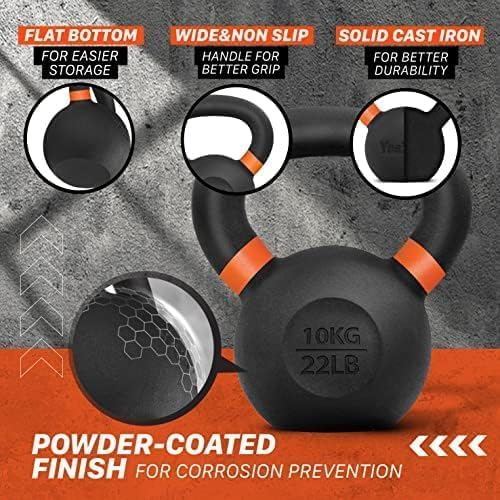 Yes4All 9lb to 71lb Powder Coated Cast Iron Kettlebells - Strength Training Equipment for Home Gym Conditioning - Heavy