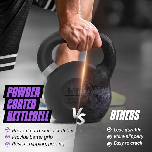 Yes4All 9lb to 71lb Powder Coated Cast Iron Kettlebells - Strength Training Equipment for Home Gym Conditioning - Heavy