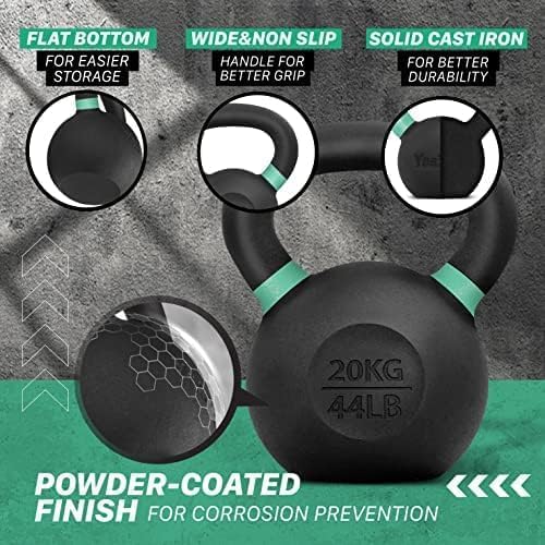 Yes4All 9lb to 71lb Powder Coated Cast Iron Kettlebells - Strength Training Equipment for Home Gym Conditioning - Heavy
