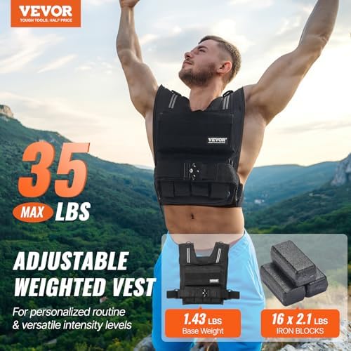 VEVOR Adjustable Weighted Vest for Strength Training and Running | Reflective Stripe Weight Vest by VEVOR for Nighttime