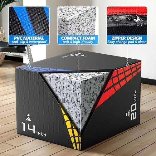 High-Density Non-Slip 3-in-1 Foam Plyometric Jump Box for Home Gym, HIIT, Crossfit | Easy-to-Clean 440lb Weight Capacit