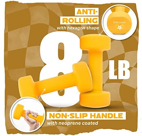 Yes4All Neoprene Coated Dumbbell Hand Weights for Home Workout - Multiple Weight Options with 15 Colors, Anti-Roll, Ant