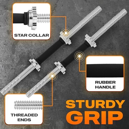 Yes4All Chrome/Rubber Grip 14/16/18/24 Inch Pair of Dumbbell Handles with Collars for Fit 1"/1.15" Plates | Yes4All Pai