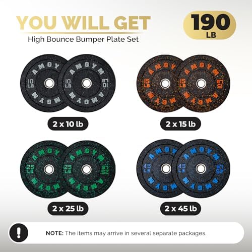 2 Inch Bumper Plates, 10-500lbs, Barbell Rubber Olympic Weight Plates Set for Home Gym, Strength Training & Weight Lifti