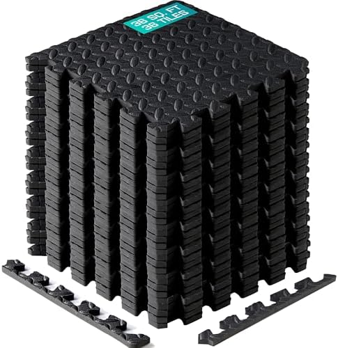 Yes4All Interlocking Exercise Foam Mats for Home Gym – Black – 36 Square Feet (36 Tiles) Yes4All Interlocking Floor Ma