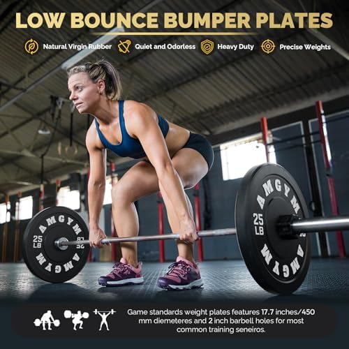2 Inch Bumper Plates, 10-500lbs, Barbell Rubber Olympic Weight Plates Set for Home Gym, Strength Training & Weight Lifti