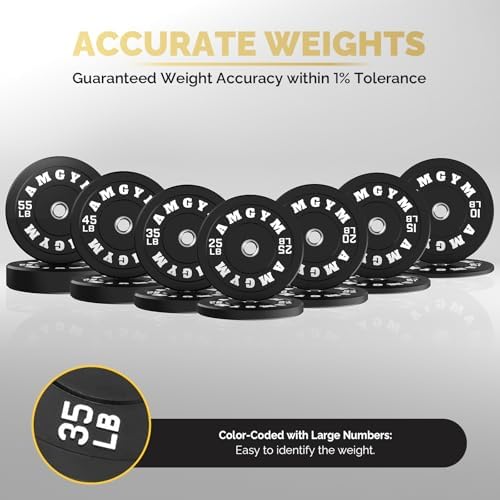 2 Inch Bumper Plates, 10-500lbs, Barbell Rubber Olympic Weight Plates Set for Home Gym, Strength Training & Weight Lifti