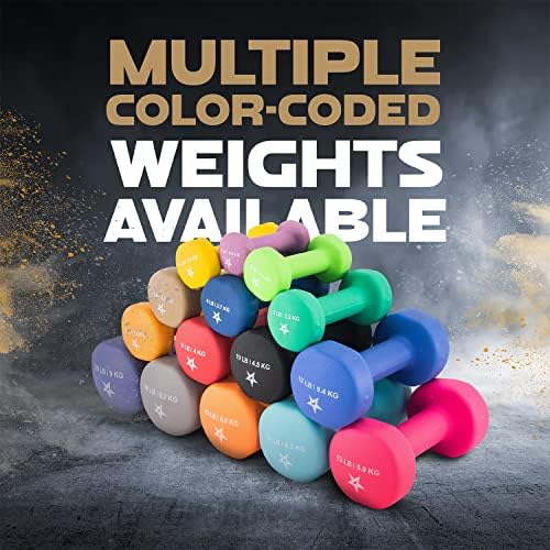 Yes4All Neoprene Coated Dumbbell Hand Weights for Home Workout - Multiple Weight Options with 15 Colors, Anti-Roll, Ant