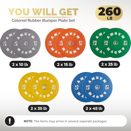 2 Inch Bumper Plates, 10-500lbs, Barbell Rubber Olympic Weight Plates Set for Home Gym, Strength Training & Weight Lifti