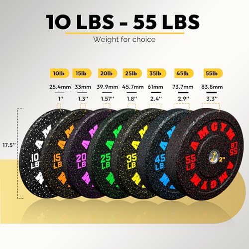 2 Inch Bumper Plates, 10-500lbs, Barbell Rubber Olympic Weight Plates Set for Home Gym, Strength Training & Weight Lifti