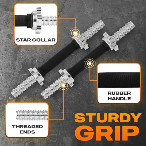 Yes4All Chrome/Rubber Grip 14/16/18/24 Inch Pair of Dumbbell Handles with Collars for Fit 1"/1.15" Plates | Yes4All Pai
