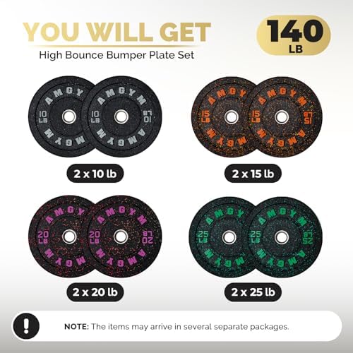 2 Inch Bumper Plates, 10-500lbs, Barbell Rubber Olympic Weight Plates Set for Home Gym, Strength Training & Weight Lifti