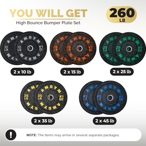 2 Inch Bumper Plates, 10-500lbs, Barbell Rubber Olympic Weight Plates Set for Home Gym, Strength Training & Weight Lifti