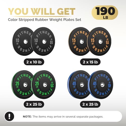 2 Inch Bumper Plates, 10-500lbs, Barbell Rubber Olympic Weight Plates Set for Home Gym, Strength Training & Weight Lifti