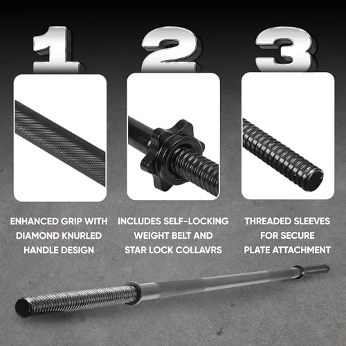 Yes4All Standard Straight Barbell 60" - Gym Workout, Suitable for Men & Women, Perfect for Home & Gym Use, Heavy Duty Co