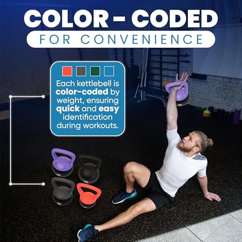 Bintiva Soft Kettlebells Sea and Iron Sand Filled Weights - Fitness Equipment for Women and Men - Color Coded Kettle Bel