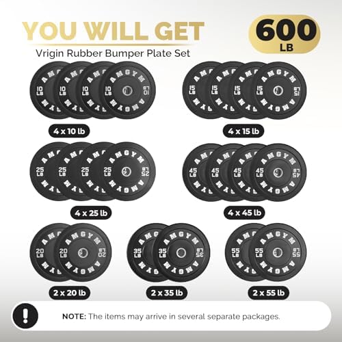 2 Inch Bumper Plates, 10-500lbs, Barbell Rubber Olympic Weight Plates Set for Home Gym, Strength Training & Weight Lifti