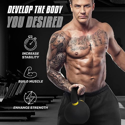 Yes4All 9lb to 71lb Powder Coated Cast Iron Kettlebells - Strength Training Equipment for Home Gym Conditioning - Heavy