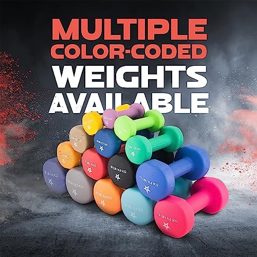 Yes4All Neoprene Coated Dumbbell Hand Weights for Home Workout - Multiple Weight Options with 15 Colors, Anti-Roll, Ant