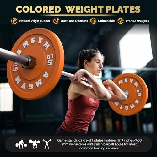2 Inch Bumper Plates, 10-500lbs, Barbell Rubber Olympic Weight Plates Set for Home Gym, Strength Training & Weight Lifti