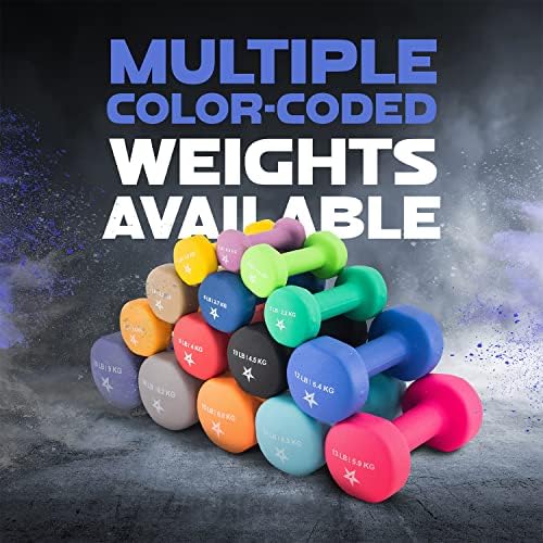 Yes4All Neoprene Coated Dumbbell Hand Weights for Home Workout - Multiple Weight Options with 15 Colors, Anti-Roll, Ant