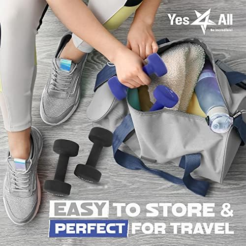 Yes4All Neoprene Coated Dumbbell Hand Weights for Home Workout - Multiple Weight Options with 15 Colors, Anti-Roll, Ant