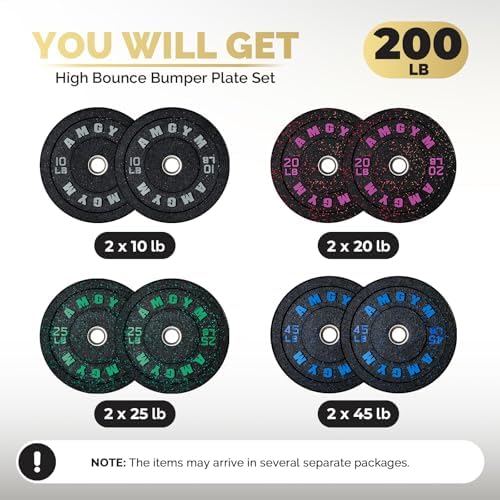 2 Inch Bumper Plates, 10-500lbs, Barbell Rubber Olympic Weight Plates Set for Home Gym, Strength Training & Weight Lifti