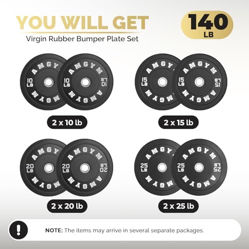 2 Inch Bumper Plates, 10-500lbs, Barbell Rubber Olympic Weight Plates Set for Home Gym, Strength Training & Weight Lifti