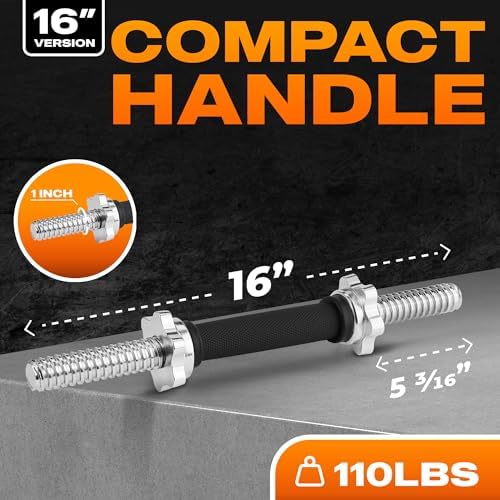 Yes4All Chrome/Rubber Grip Threaded Dumbbell Handles 14/16/18/24 inches, Fit 1"/1.15" Plates | Yes4All Threaded Dumbbel