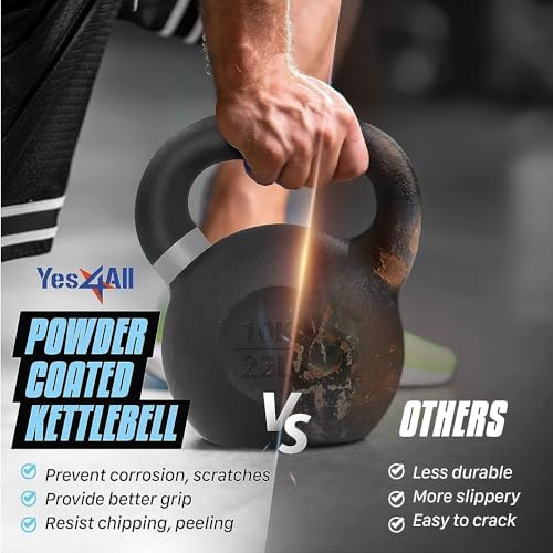 Yes4All 9lb to 71lb Powder Coated Cast Iron Kettlebells - Strength Training Equipment for Home Gym Conditioning - Heavy