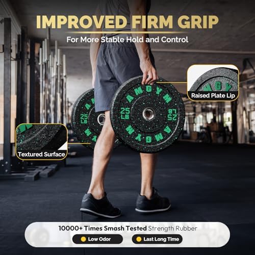 2 Inch Bumper Plates, 10-500lbs, Barbell Rubber Olympic Weight Plates Set for Home Gym, Strength Training & Weight Lifti