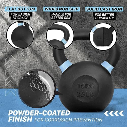 Yes4All 9lb to 71lb Powder Coated Cast Iron Kettlebells - Strength Training Equipment for Home Gym Conditioning - Heavy
