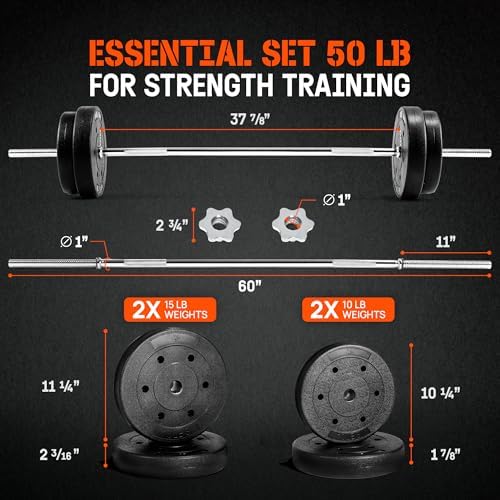 Yes4All Standard Straight Barbell 60" - Gym Workout, Suitable for Men & Women, Perfect for Home & Gym Use, Heavy Duty Co
