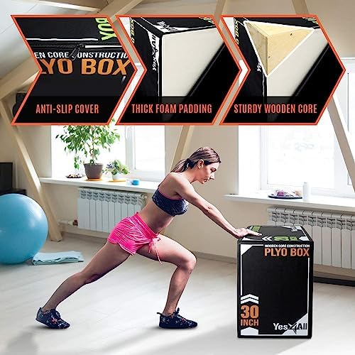 Yes4All 3-in-1 Soft-Padded Plyo Box With Wooden Core for Jumping, Conditioning, and Strength Training
| Non-Slip Multi- - Image 33