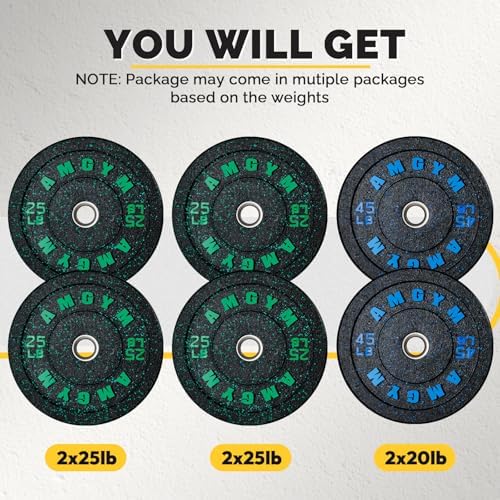 2 Inch Bumper Plates, 10-500lbs, Barbell Rubber Olympic Weight Plates Set for Home Gym, Strength Training & Weight Lifti