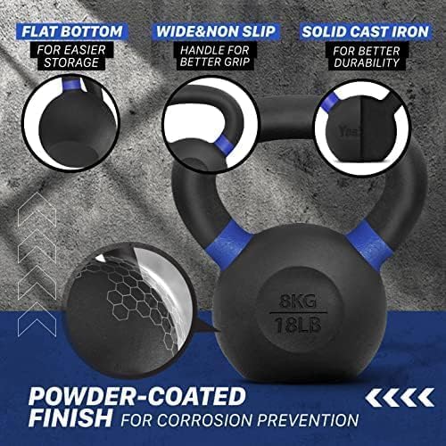 Yes4All 9lb to 71lb Powder Coated Cast Iron Kettlebells - Strength Training Equipment for Home Gym Conditioning - Heavy