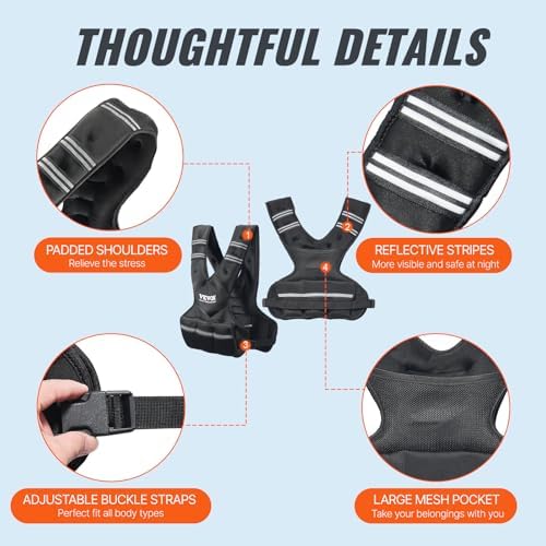 VEVOR Adjustable Weighted Vest for Strength Training and Running | Reflective Stripe Weight Vest by VEVOR for Nighttime