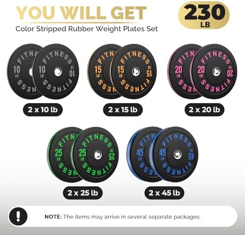 2 Inch Bumper Plates, 10-500lbs, Barbell Rubber Olympic Weight Plates Set for Home Gym, Strength Training & Weight Lifti