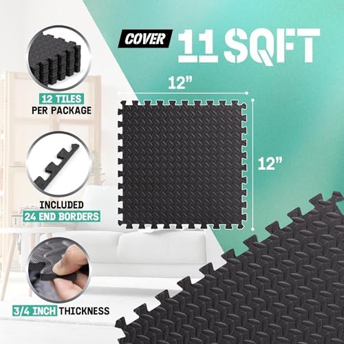 Yes4All Interlocking Exercise Foam Mats for Home Gym – Black – 36 Square Feet (36 Tiles) Yes4All Interlocking Floor Ma