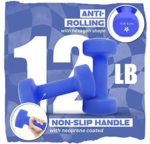 Yes4All Neoprene Coated Dumbbell Hand Weights for Home Workout - Multiple Weight Options with 15 Colors, Anti-Roll, Ant