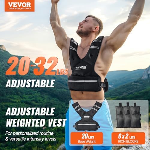 VEVOR Adjustable Weighted Vest for Strength Training and Running | Reflective Stripe Weight Vest by VEVOR for Nighttime